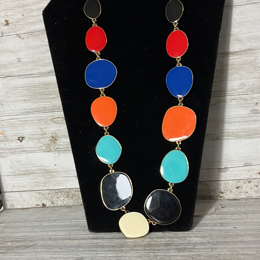 Statement Necklace with Multi Colored Enamel in Gold by Kenneth Jay Lane.